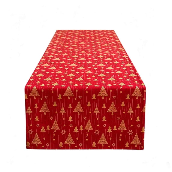 SLYNSHome Christmas Table Runner, 28x275 cm Red Foil Christmas Tree Print, Holiday Party Table Flag for Xmas Dinner Home Kitchen Dining Room Decoration
