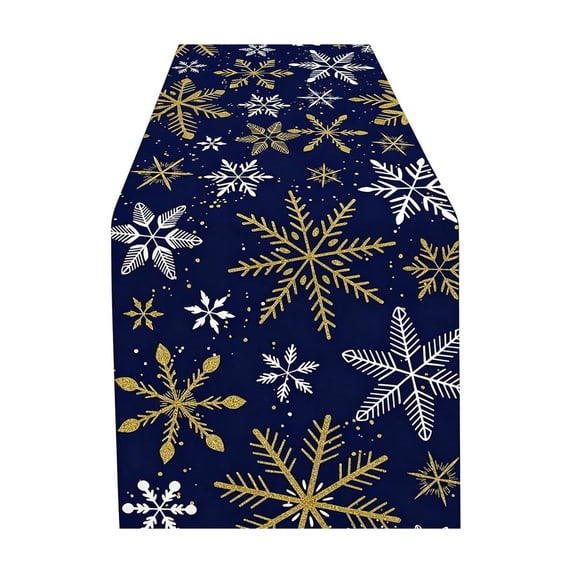 SLYNSHome Christmas Table Runner, Blue Green Ornament Print Table Flag, Winter Holiday Tablecloth for Dining Room Kitchen Home Party Decor