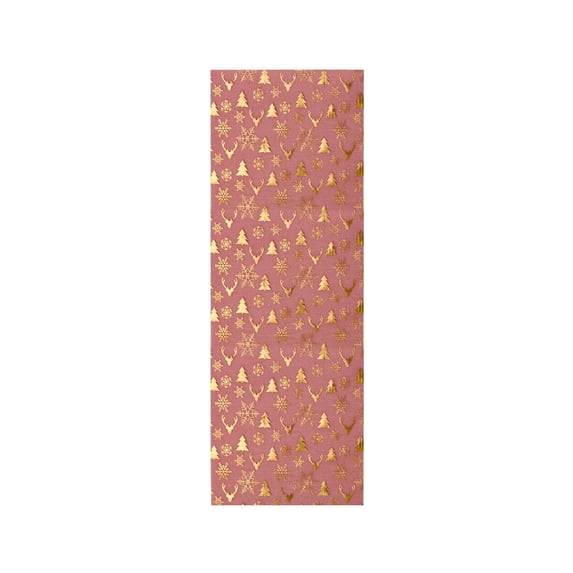 SLYNSHome Christmas Table Runner,Red Gold Snowflake Reindeer Table Flag, Elegant Nylon Yarn Holiday Table Decor For Party Dining Gathering Home Festive Decoration