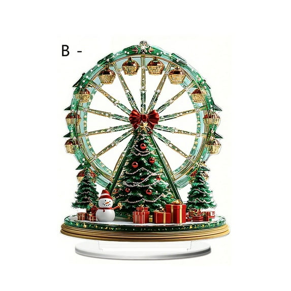 SLYNSHome Christmas Tabletop Decorations,Green Acrylic Ferris Wheel & Santa Claus Figurines Ornament for Holiday Home Party Supplies