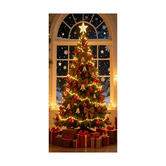 SLYNSHome Christmas Tree Door Cover Decoration Xmas Tree Hanging Banner Background for Home Front Door Holiday Christmas Decor