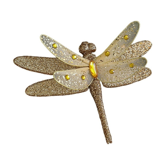 SLYNSHome Christmas Tree Dragonfly Ornaments,Glitter Dragonfly Decorations for Xmas Tree Xmas Wreath Dragonfly with Clips for Holiday Decor - Gold