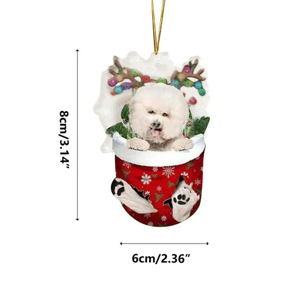SLYNSHome Christmas Tree Ornaments ,Cute Dog in Red Stocking Pendant for Xmas Tree Puppy Decor Hanging Christmas Tree Lovely Animal Home Craft Decoration or as Xmas Gift to Friends