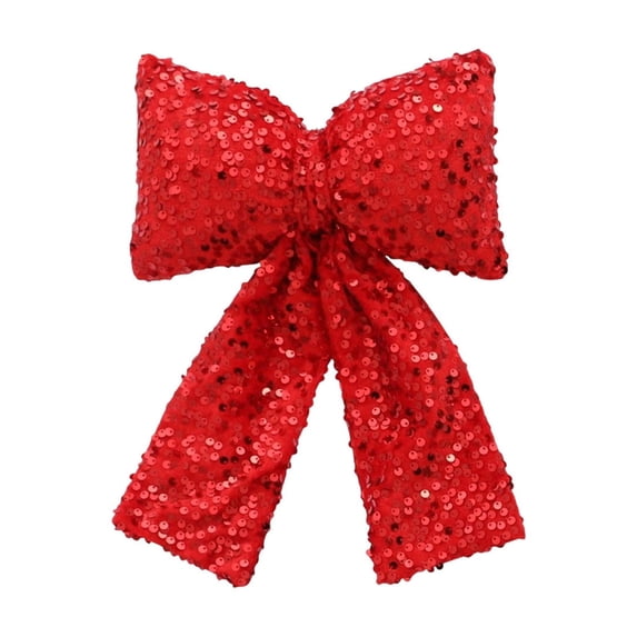 SLYNSHome Christmas Tree Topper Bow Decorations,Red Glitter Bow Ornament for Xmas Home Wreath Fence Stairs Railing Fireplace Decor