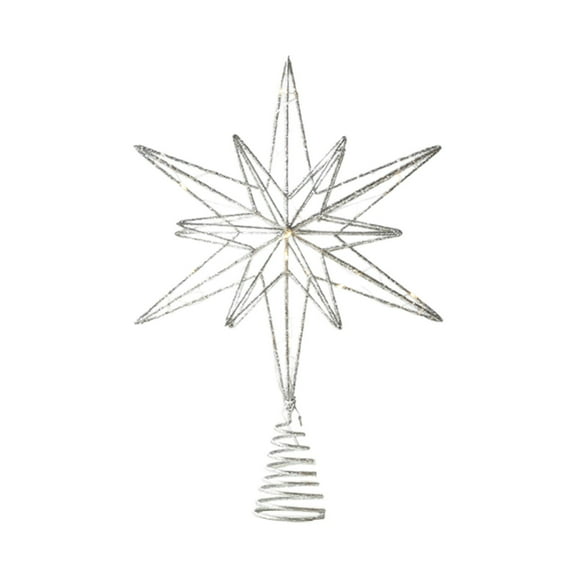 SLYNSHome Christmas Tree Topper Decorations,Glittered Hollow Star Tree Topper for Christmas Tree Ornaments Wire Star for Home Holiday Decor - White