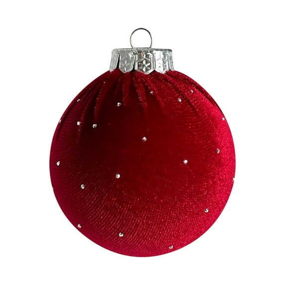 SLYNSHome Christmas Velvet Ball Tree Ornament 2.4 inch Hanging Shatterproof Xmas Balls with Artificial Diamond for Indoor Outdoor Party Decor - Red
