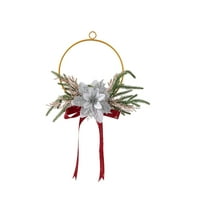 SLYNSHome Christmas Wreath Decorations for Front Door,Metal Silver Poinsettia Wreath Hanging Artificial Flowers Wreath Ornament for Holiday Decor