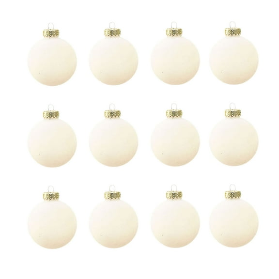 SLYNSHome - 12Pcs - Christmas Tree Flocked Balls Decoration - Velvet - Shatterproof - 2.4 inch - Xmas Hanging Bauble Balls Pendant for Home Party Wedding Ornaments (Beige)