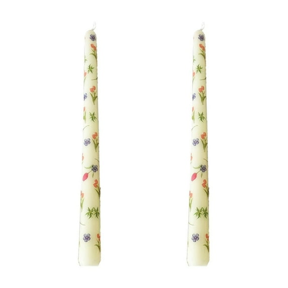 SLYNSHome 2 Pcs Tulip Printed Taper Candles Colored 9.8 inch Long Thread Candle Tall Candlesticks for Weddings Dinner Parties Home Decor (Yellow)