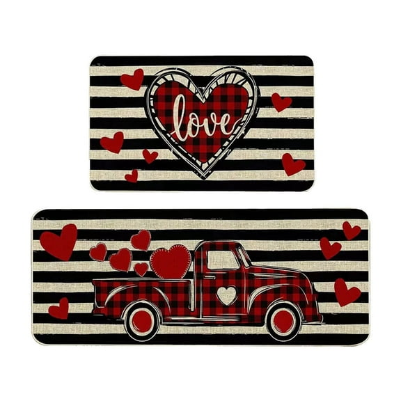 SLYNSHome - 2 Piece - Valentine's Day Kitchen Floor Mats Decoration - 23.6x15.7/15.7x47.2 inch - Super Absorbent Soft Non-Slip Runner Rugs for Home,Bathroom Decor