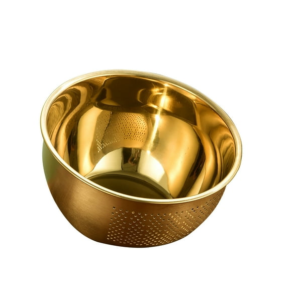 STPToys 304 Stainless Steel Microporous Colander,Large Capacity Washing Vegetables Fruit Container Kitchen Gadget - Gold