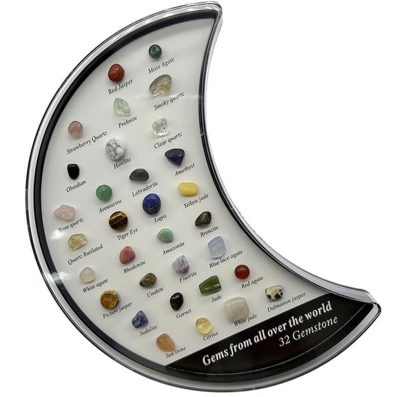 SLYNSHome 32 Types Of Minerals Specimens Natural Crystal Agate Gemstones Shaped Set