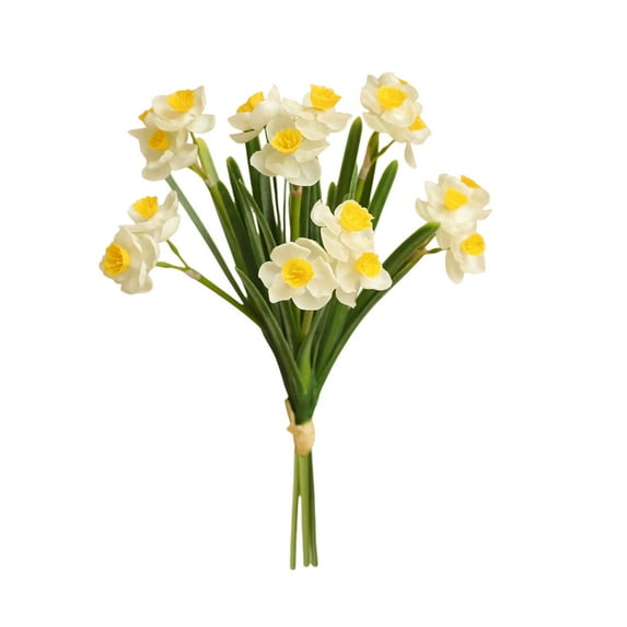 SLYNSHome 3Pcs Artificial Flowers Bouquet for Decoration Fake Silk Narcissus Flower Bunch for Wedding Decor Mother's Gift Day - White