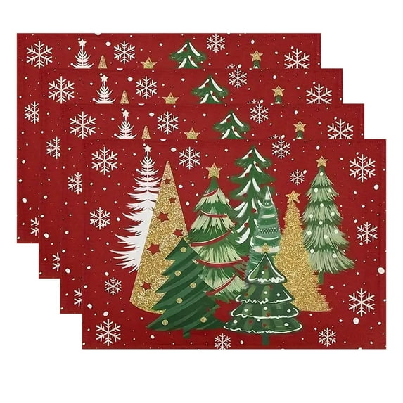 SLYNSHome - 4 Pcs - Christmas Place Mats - 12x18 inch - Linen - Washable - Xmas Themed Table Mat for Holiday Wedding Party Home Decoration