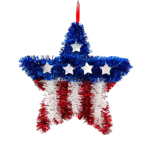 SLYNSHome 4th of July Door Hanger Decoration,Independence Day Memorial Day Tinsel Star Garland Metallic Tree Glitter Tinsel for Holiday Day Decor Patriotic Wreath