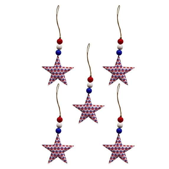 SLYNSHome 5Pcs 4th of July Ornaments Hanging Star,Independence Day Patriotic Tree Ornaments,Red White Blue Stars for Holiday Wedding Veteran Day Tree Decorations