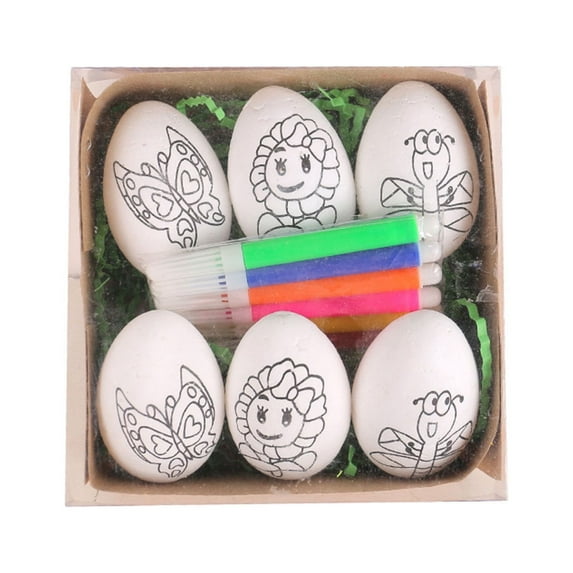 SLYNSHome - 6 Pcs - Easter Hand-painted Blank Eggs Toys,DIY Unfinished Egg Graffiti Play for Kids (Butterfly)