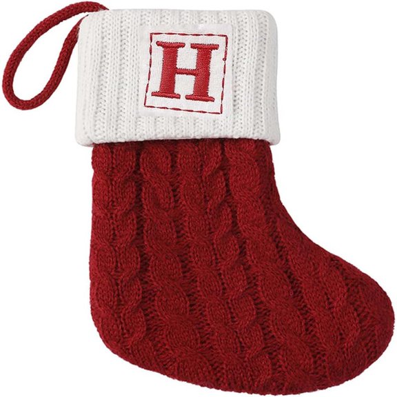SLYNSHome - 7 Inches - Wine Red Christmas Stockings Holder with Letters,Super Soft Christmas Large Monogram Stockings Red Letter Stocking for Holiday Xmas Gift (H)