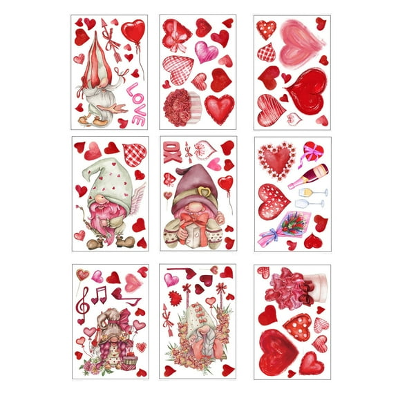 SLYNSHome - 9 Pcs - Valentine's Day Window Clings Stickers Decorations Double-Sided Gnome Valentine's Window Decals Peel and Stick for Home,Wedding,Propose