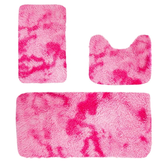 SLYNSHome Bathroom Mats Set 3 Pcs,Include Toilet Lid Cover,3 Pcs Floor Rugs,U-Shaped Memory Foam Rugs - Non-Slip,Soft Quick Absorbent and Dry - Bath Carpet Kit (Pink)