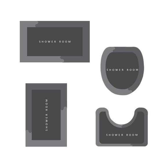 SLYNSHome Bathroom Rugs Set 4 Piece,Include - Toilet Lid Cover - Floor Rugs - U-Shaped - Solid Color Mats,Non-Slip Soft Quick Absorbent Microfiber Bath Mat Kit (Black)