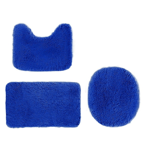 SLYNSHome Bathroom Rugs Sets 3 Piece,Include - Toilet Lid Cover - Floor Rugs - U-Shaped - Solid Color Mats for Bathroom,Non-Slip Soft Quick Absorbent Microfiber Bath Mat Kit (Blue)