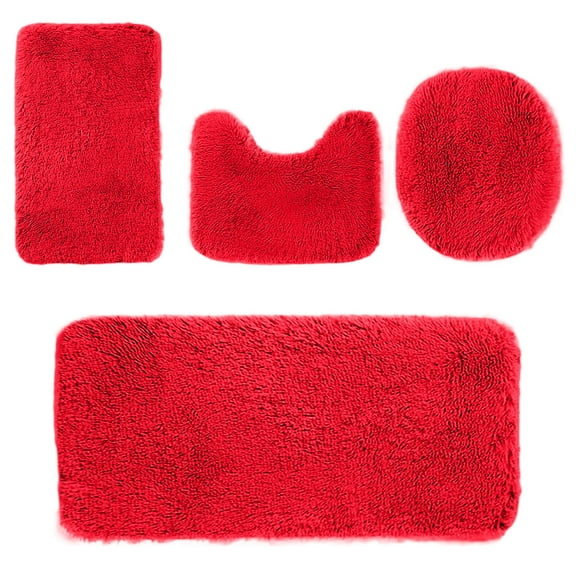 SLYNSHome Bathroom Rugs Sets 4 Piece,Include Toilet Lid Cover,2 Pcs Floor Rugs,U-Shaped Mats for Bathroom - Non-Slip,Machine Washable - Microfiber Bath Mat Kit (Red)