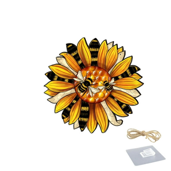 SLYNSHome Bees Festival Door Decorations Sunflower Bee Decorations Wooden Plaques Hangings For Front Doors And Walls
