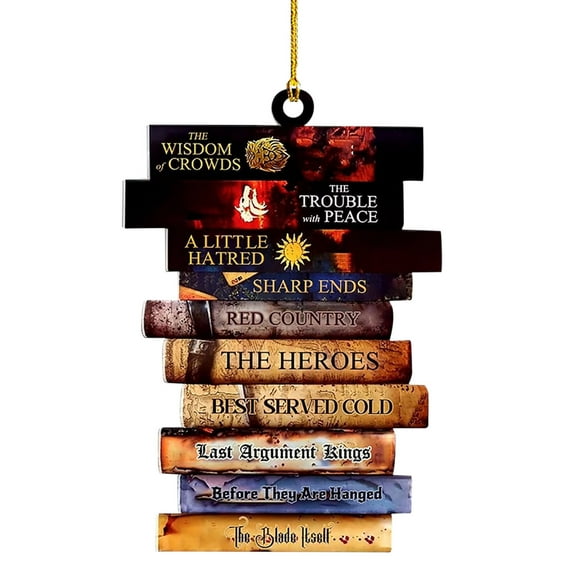 SLYNSHome Book Stack Ornament Bookworm Ornament,Double Side Wood Library Christmas Pendant Decoration,Great Stack of Books Ornament Book Theme Decor for Book Club or Teacher Gifts