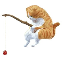 SLYNSHome Cat Statue for Garden,Cat Fishing Sculpture Funny D茅cor Kitty Figurine Ornament for Tree Pond Backyard Garden Yard Room Miniature Fairy Garden Decor Accessories