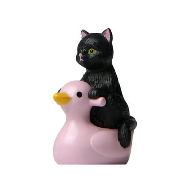 SLYNSHome Cat Statue,Miniature Cat and Duck Figurine Resin Cat and Duck Sculpture Ornament Suitable for Fairy Garden Rustic Country Farm Desk Table Ornament as Housewarming Gifts