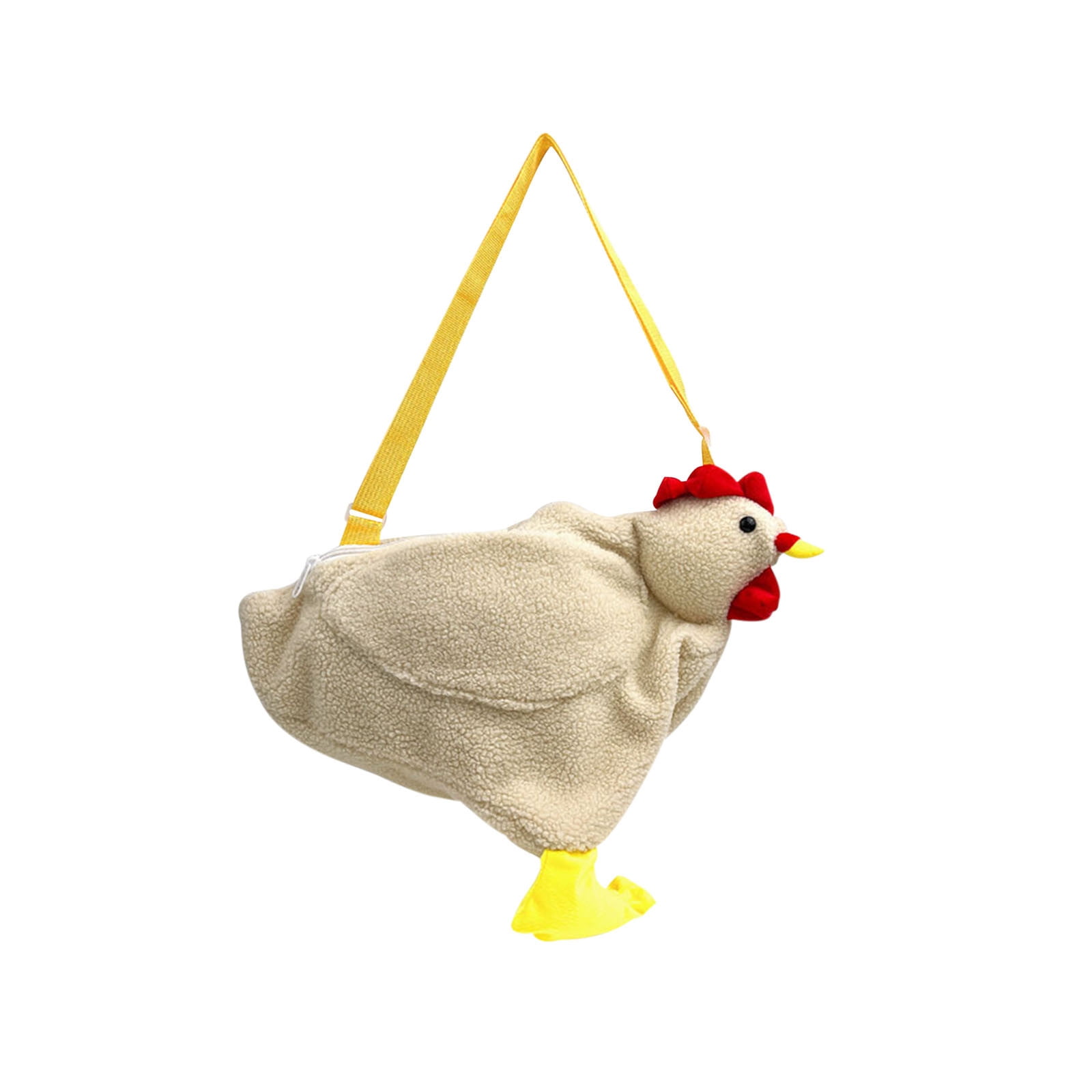 Sac à Bandoulière Femme HenTote, Pochette Cartoon Poulet En Polaire Blanc