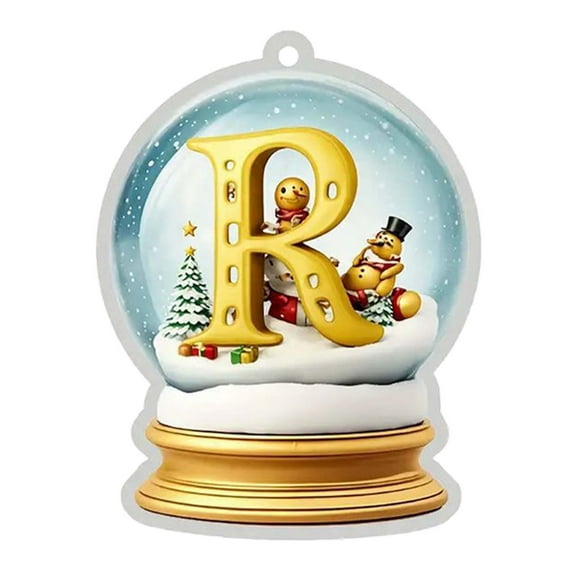 SLYNSHome Christmas 26 Letters Ornaments 2024 New,Initial in Crystal Snow Globe Sign Hanging Pendant for Xmas Tree Car Backpacks Christmas Home Decoration or as Christmas Gift (R)