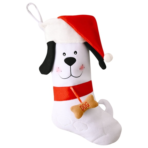 SLYNSHome Christmas Dog Stockings,15.7X7.8Inch Xmas Pet Stocking Ornaments Hanging Candy Gifts Stocking Bag for Family Holiday Christmas Home Party Decoration (White)