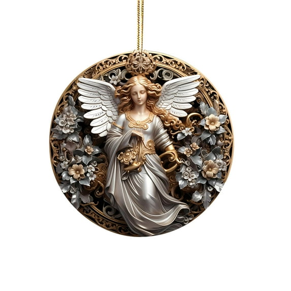 SLYNSHome Christmas Ornaments Jesus Nativity Scene for Tree,2024New 3D Jesus Nativity Angel Hanging Sign Religous Christian Gifts for Tree Car Christmas Home Decoration