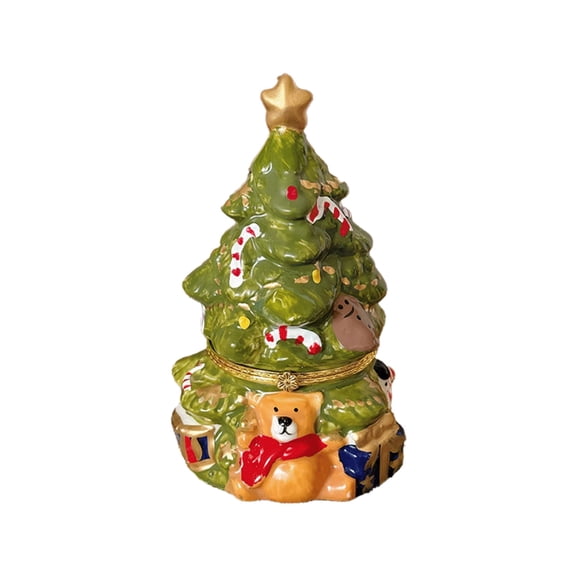 SLYNSHome Christmas Scented Candle with Lid,Soy Wax Aromatherapy Candles with Xmas Tree Shape Box Ornament Vintage Ceramic Jar Candles for Christmas Home Decoration or as Gift (Green)