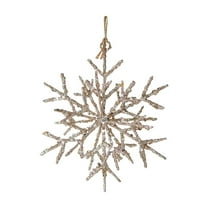 SLYNSHome Christmas Tree Snowflake Ornament - 4.9 inch - Glitter - Xmas Tree Hanging Pendant Christmas Metal Decorations for Home Car Backbag (Beige)