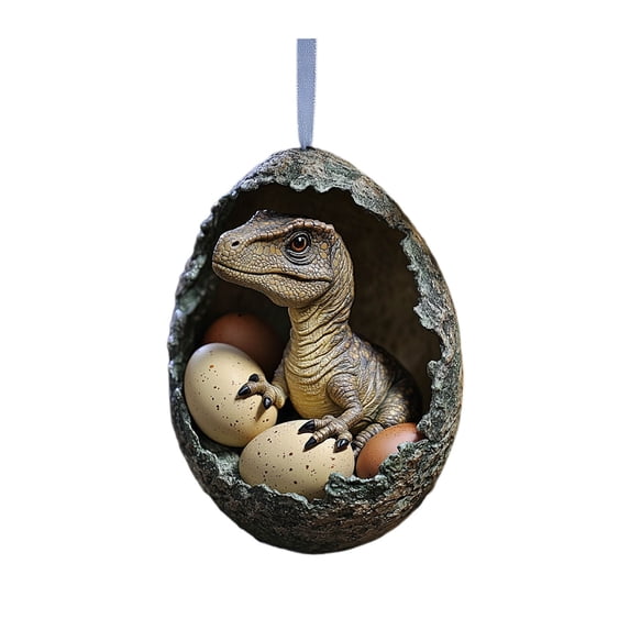 SLYNSHome Cute Christmas Dinosaur Ornament - 3.1 inch - Xmas Animals in Eggs Hanging Pendant Christmas Tree Acrylic Decoration