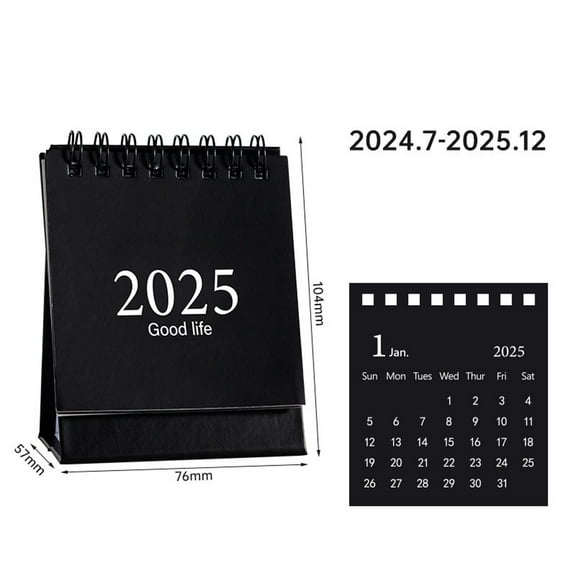 SLYNSHome Desk 2025 Calendar,Tabletop Mini Calendar - July 2024 to Dec 2025 - 3x4 inch - for Home School and Office (Black)