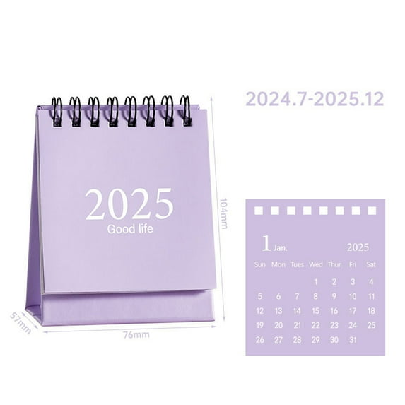 SLYNSHome Desk 2025 Calendar,Tabletop Mini Calendar - July 2024 to Dec 2025 - 3x4 inch - for Home School and Office (Purple)