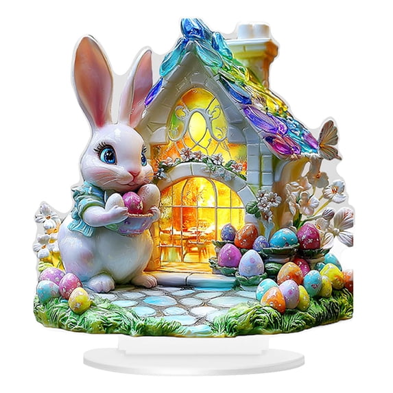 SLYNSHome Easter Bunny Gifts Decoration Cute Rabbit Statues Figurines Ornament for Spring Home Party Table/Desk Top Housewarming Decor
