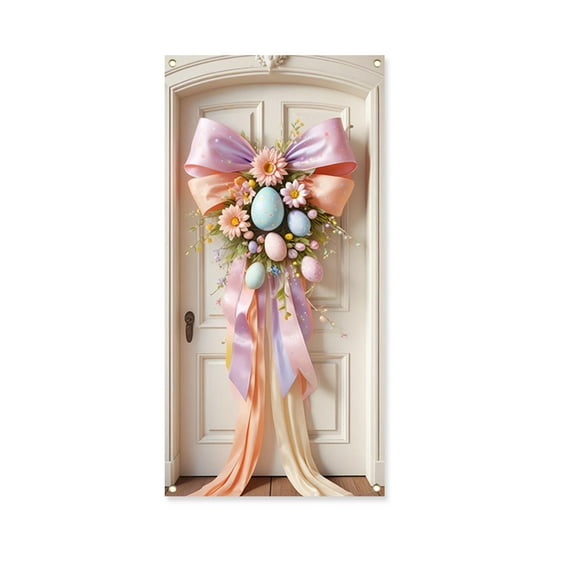SLYNSHome Easter Door Cover Large Bow Decorations for Home Easter Wreaths Curtain for Front Door Easter Holiday Favors Decor Ornament