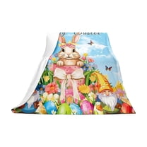 SLYNSHome Easter Plush Blankets Decoration - 27.5x39.3 inch - Flannel Throw Blanket with Eggs & Bunny Pattern Soft Easter Blanket for Home Office Car (Blue)