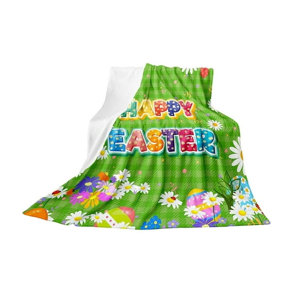 SLYNSHome Easter Plush Blankets Decoration - 27.5x39.3 inch - Flannel Throw Blanket with Eggs & Bunny Pattern Soft Easter Blanket for Home Office Car (Green)
