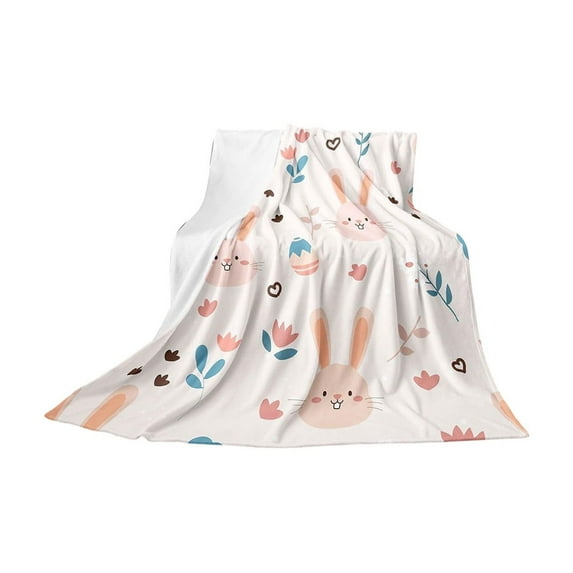 SLYNSHome Easter Plush Blankets Decoration - 27.5x39.3 inch - Flannel Throw Blanket with Eggs & Bunny Pattern Soft Easter Blanket for Home Office Car (White)