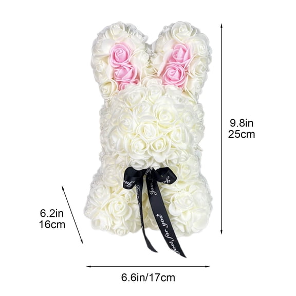 SLYNSHome Easter Rabbit Rose Flower Decoration Valentine's Day/Easter Gifts Artificial Bunny Rose Flowers Ornament for Spring Home Party Housewarming Decor (Beige)