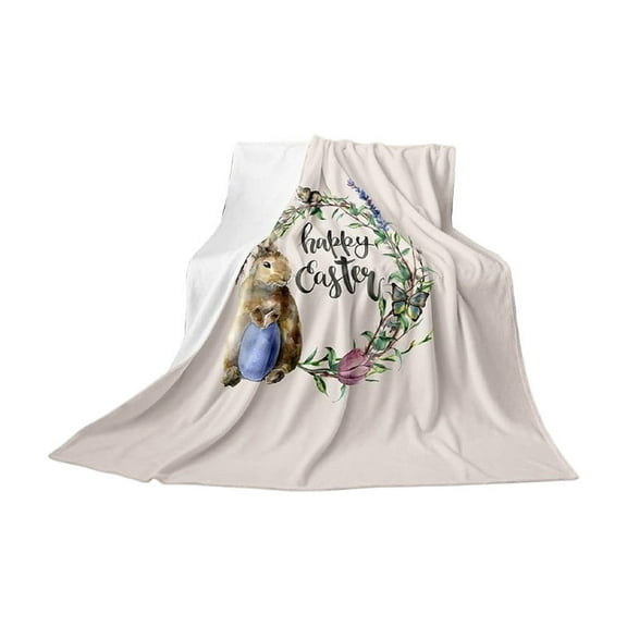 SLYNSHome Easter Throw Blankets Decoration - 27.5x39.3 inch - Flannel Plush Blanket with Eggs & Bunny Pattern Soft Easter Blanket for Home Office Car (White)