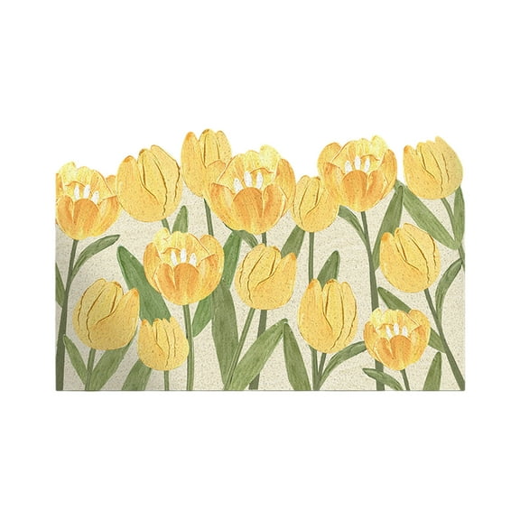 SLYNSHome Entrance Floor Mat Tulip Flowers Door Mat Non-slip Rugs for Home Bathroom Dorm Apartment Decorations - Yellow