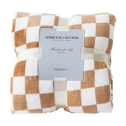 SLYNSHome Fleece Throw Blanket for Sofa,39x59 inch Checkered Throw Blanket Soft Cozy Khaki and White Plaid Warm Flannel Blankets for Couch and Bed Car Office Fall Winter Home Decorartion