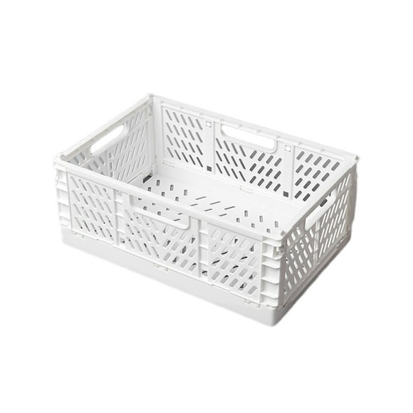 STPToys Clearance Foldable Storage Bins for Desk Organization,12 inch Stackable Plastic Storage Crates for Home Office Folding Storage Basket Containers - White